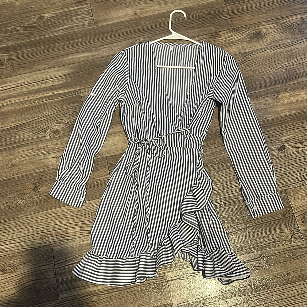 Navy/white striped wrap around dress